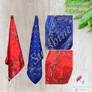 2 bandanas - NWOT - red & blue - uniquely shiny